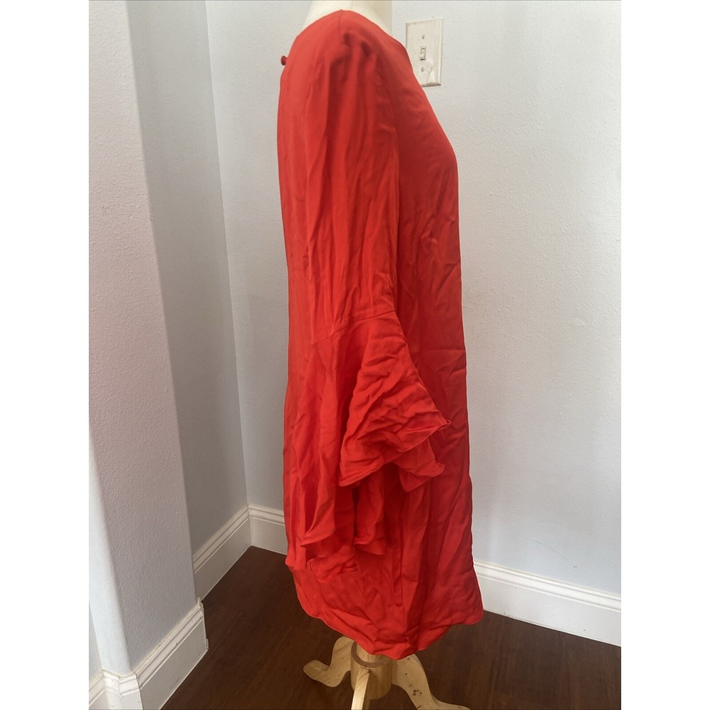 Milly Mini Dress Womens 14 Red Nicole Cady Silk Blend Bell Sleeves - Picture 3 of 11